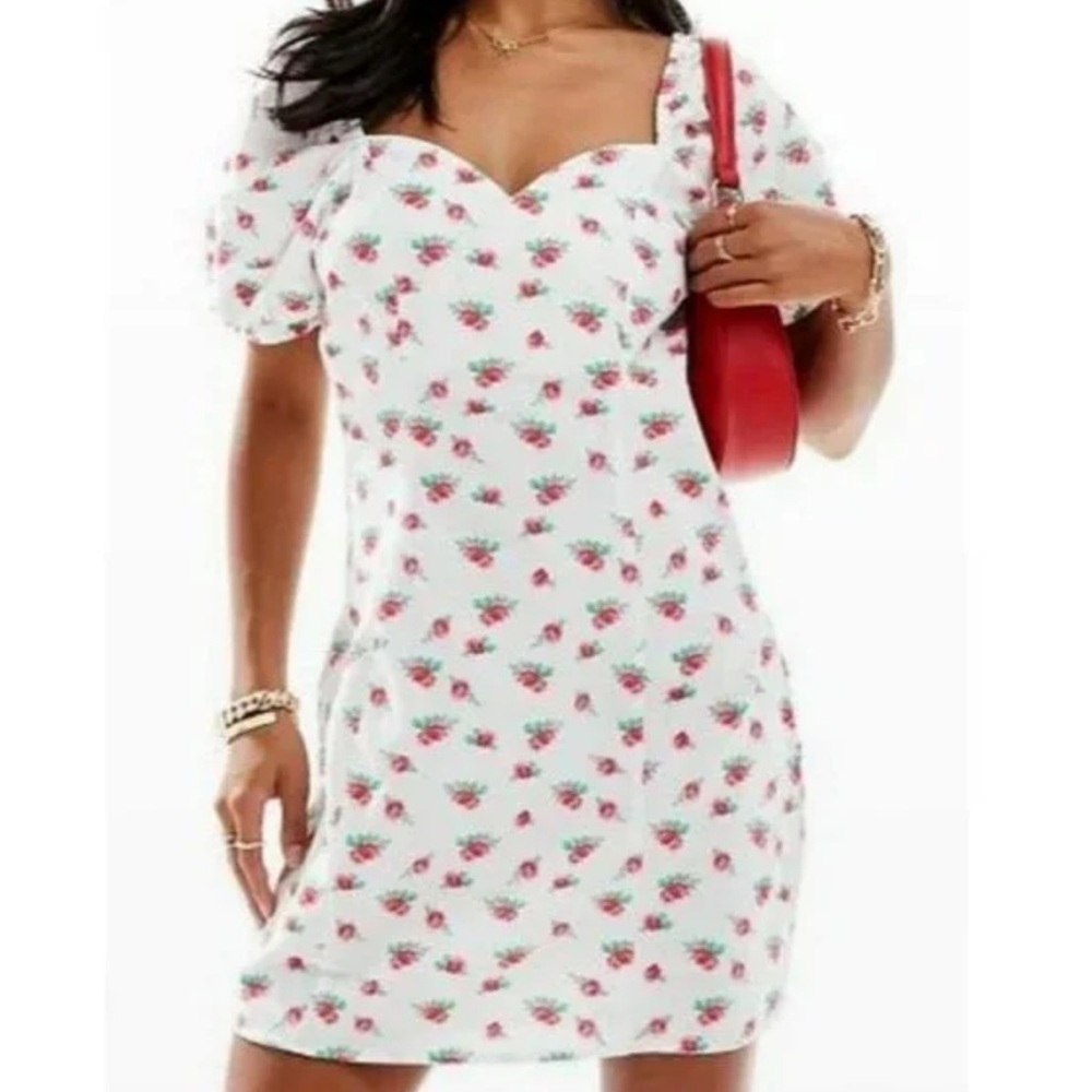 🛍️Vero Moda Sweetheart Neck Minidress with Puff Sleeves in Floral Medium NWOT - Picture 3 of 7